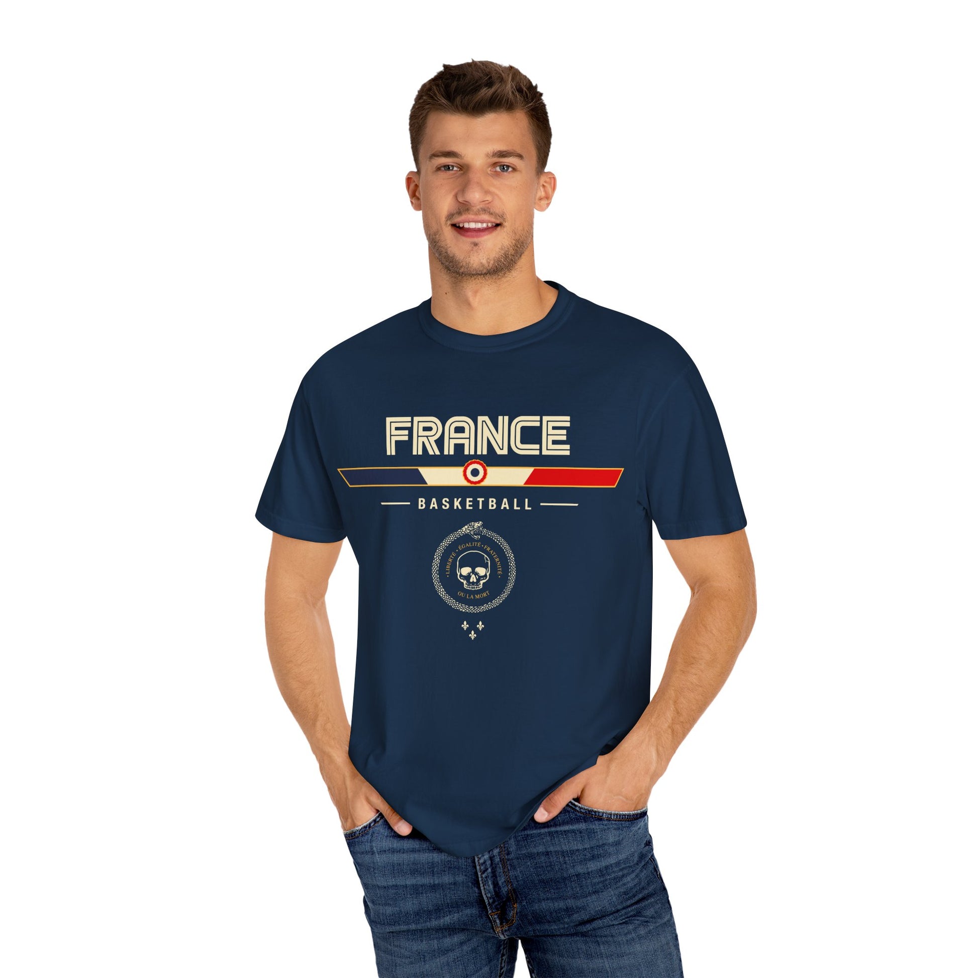 Team France Basketball Tee Lifestyle Front [Navy]