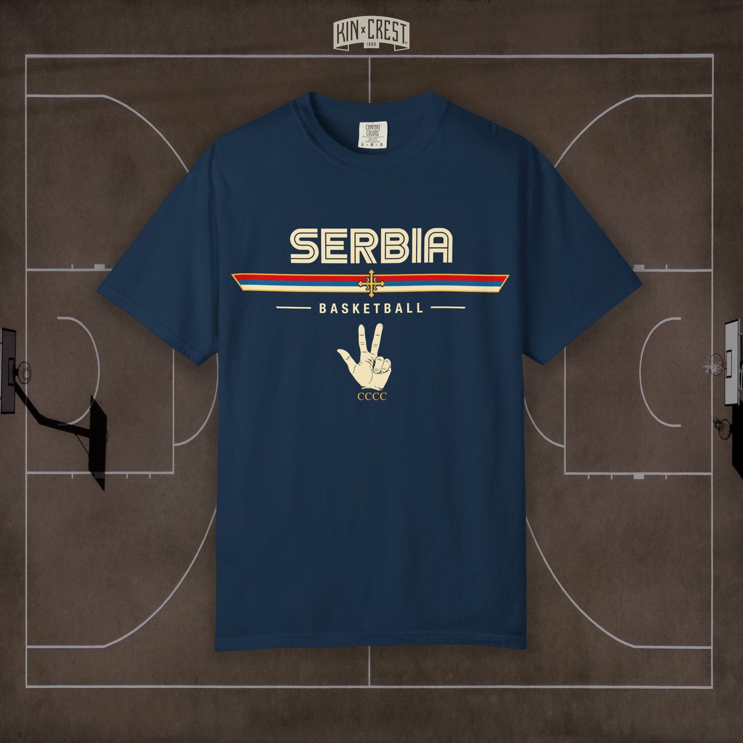 Team Serbia Basketball Tee Front [Navy]