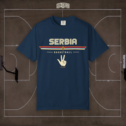 Team Serbia Basketball Tee Front [Navy]