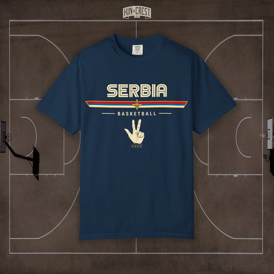 Team Serbia Basketball Tee Front [Navy]