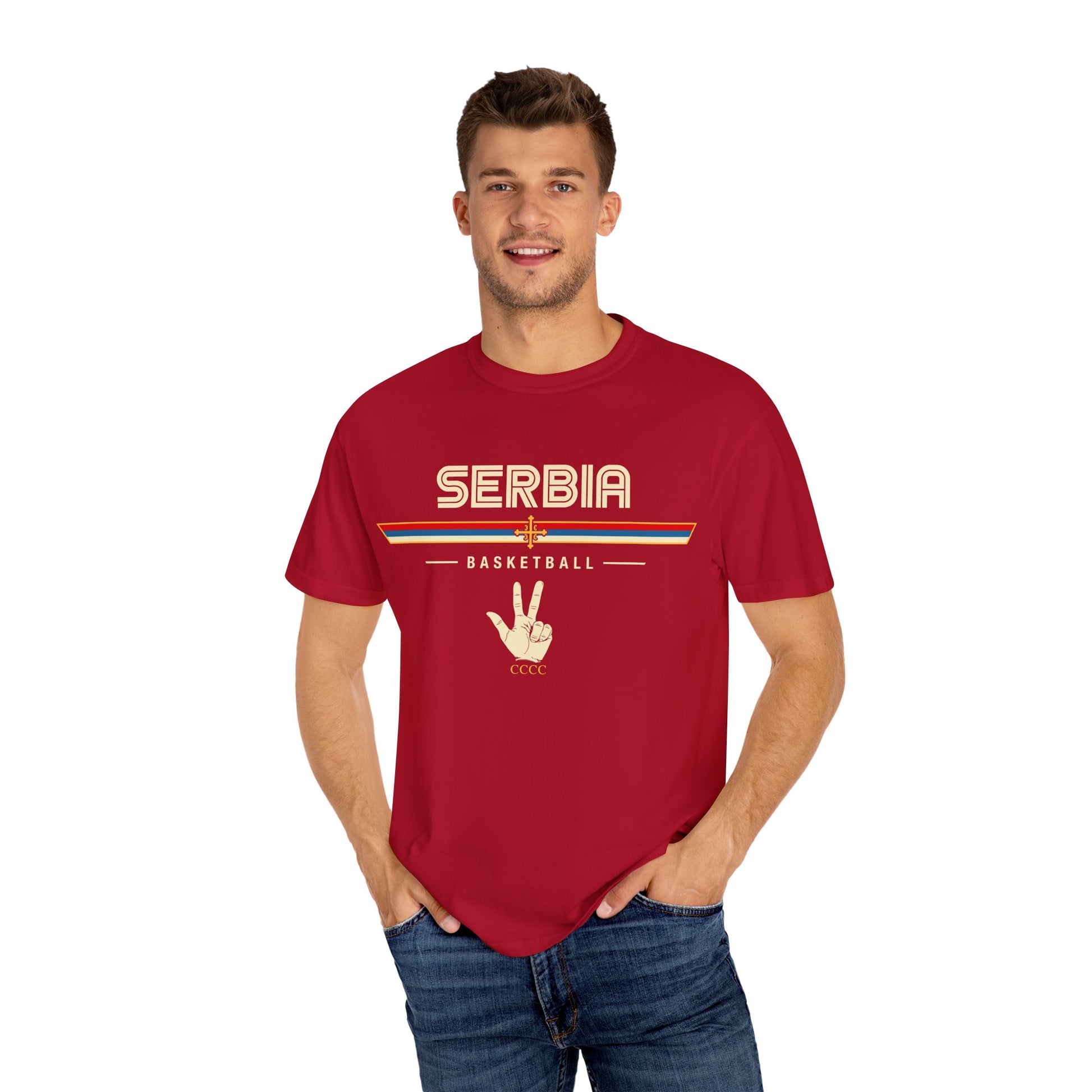 Team Serbia Basketball Tee Lifestyle Front [Red]